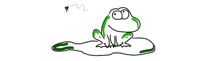 béka néz egy replüő legyet illusztráció