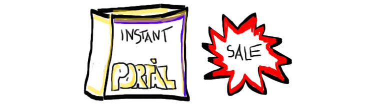 Instant Portál feliratú doboz, mellette SALE felirat illusztráció