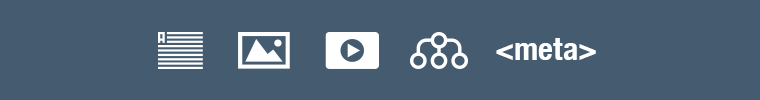 szöveg, kép, videó, struktúra, meta ikonok