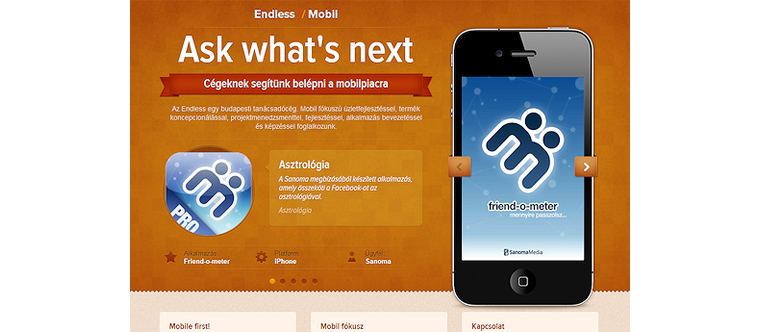 Endless Mobil website képernyőkép