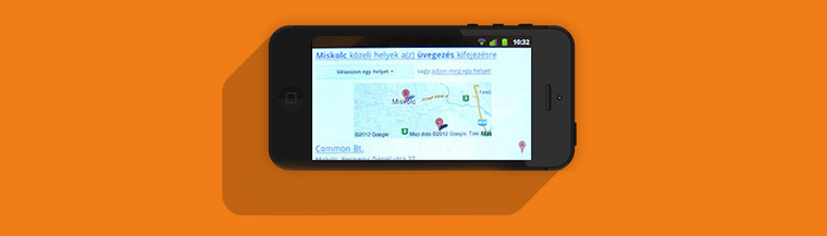 Mobilon Google map a találati lista elején képernyőkép