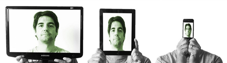 kolboid feje monitor, tablet és mobil képernyőbe beletuszkolva illusztráció