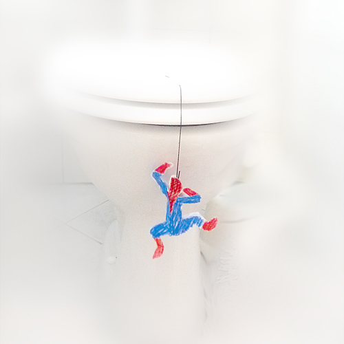 pókember lóg a WC ülőkén