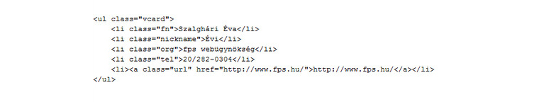 Vcard mikroformátum használata forráskódban példa