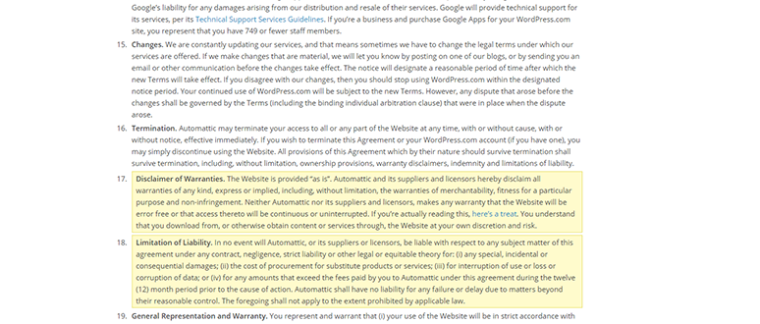 WordPress felhasználási feltételek