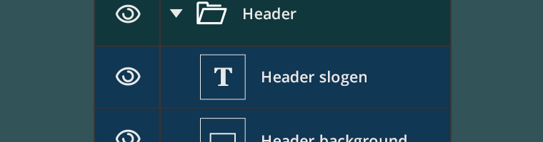 A képen a Photoshop program rétegei, elnevezve és csoportosítva láthatóak.