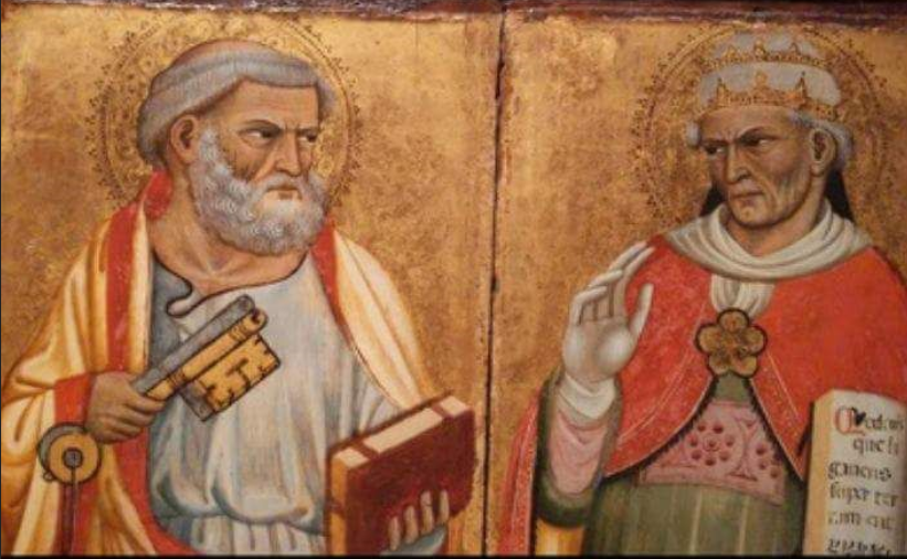 A bosszús VI. Ince pápa átadja SSH kulcsot és a projekt dokumentációját a visszakozó bíborosnak.